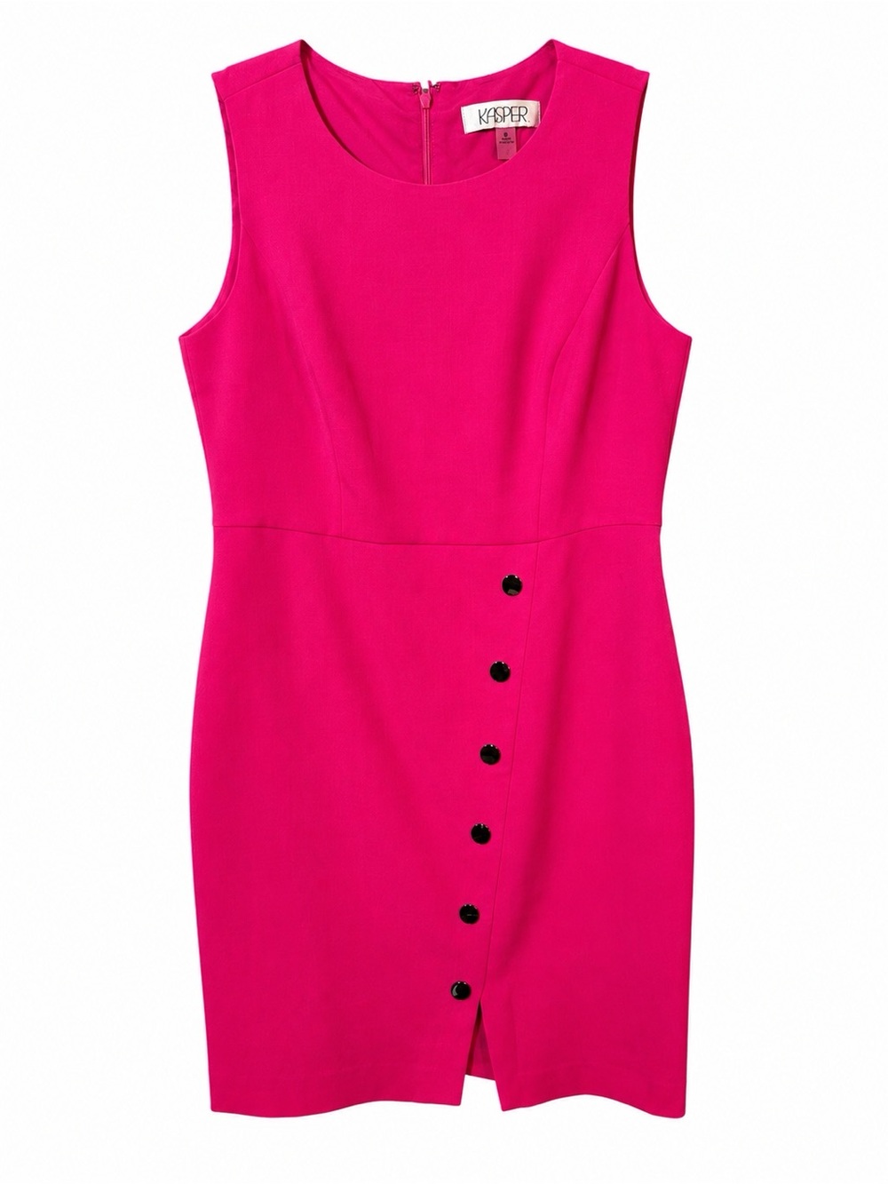 Kasper Hot Pink Sheath Dress 6P Petite Faux Wrap Knee Length Career